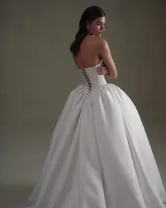 Satin Deep V Strapless Ball Gown — SW595 Ivory wedding dress, view 3