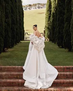 Satin Mermaid 3D Giant Rose Floral With Veil — SW661 Ivory wedding dress, full-length side view