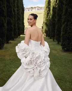 Satin Mermaid 3D Giant Rose Floral With Veil — SW661 Ivory wedding dress, view 4