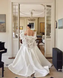 Satin Mermaid 3D Giant Rose Floral With Veil — SW661 Ivory wedding dress, view 5