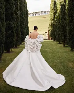 Satin Mermaid 3D Giant Rose Floral With Veil — SW661 Ivory wedding dress, view 6