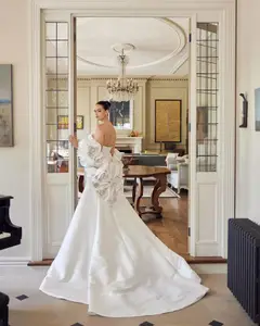 Satin Mermaid 3D Giant Rose Floral With Veil — SW661 Ivory wedding dress, view 7