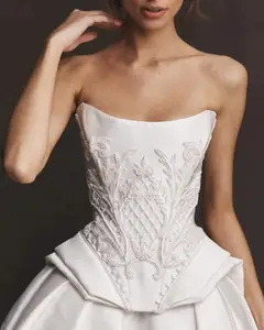 Satin Strapless Beaded Ball Gown Train — SW599 Ivory wedding dress, view 4
