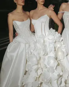 Satin Strapless Beaded Ball Gown Train — SW599 Ivory wedding dress, close-up detail