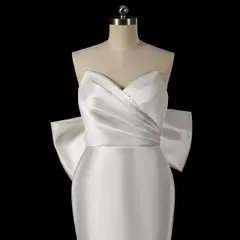 Satin with Buttons & Train — SW718 Ivory wedding dress, view 4