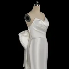 Satin with Buttons & Train — SW718 Ivory wedding dress, view 5