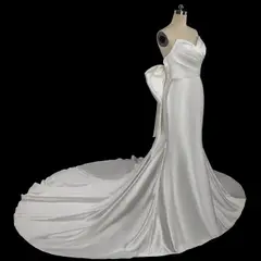 Satin with Buttons & Train — SW718 Ivory wedding dress, view 6