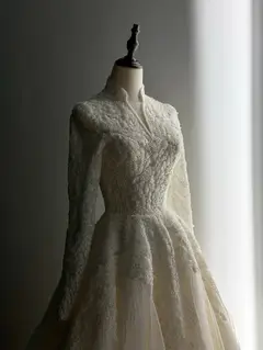 Sequin Pearl Long Sleeve Ball Gown — SW518 Ivory wedding dress, view 4