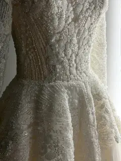 Sequin Pearl Long Sleeve Ball Gown — SW518 Ivory wedding dress, view 7