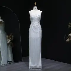 Sequin Pearl Strapless — SW087 Ivory wedding dress, full-length back view
