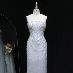 Sequin Pearl Strapless — SW087 Ivory wedding dress, full-length side view