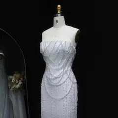 Sequin Pearl Strapless — SW087 Ivory wedding dress, view 5