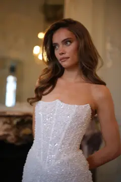 Sequin Pearl Strapless Short — SW520 Ivory wedding dress, view 4