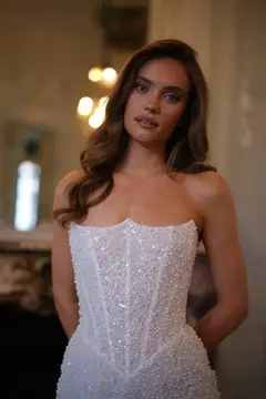 Sequin Pearl Strapless Short — SW520 Ivory wedding dress, view 5