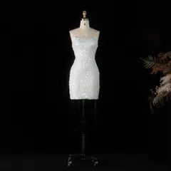 Sequin Pearl Strapless Short — SW520 Ivory wedding dress, view 7