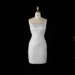 Sequin Pearl Strapless Short — SW520 Ivory wedding dress, view 8