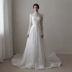 Sequin Printed Long Sleeve — SW536 Ivory wedding dress, full-length front view