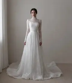 Sequin Printed Long Sleeve — SW536 Ivory wedding dress, full-length back view