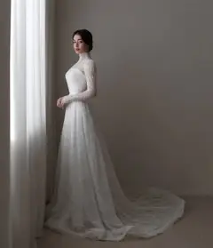 Sequin Printed Long Sleeve — SW536 Ivory wedding dress, view 4