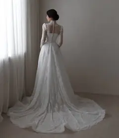 Sequin Printed Long Sleeve — SW536 Ivory wedding dress, close-up detail
