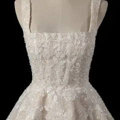 Sleeveless A-Line Short with Deep V Back — SW725 Champagne wedding dress, view 5