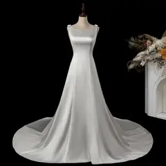 Sleeveless Satin with Low Back — SW719 Ivory wedding dress, full-length side view