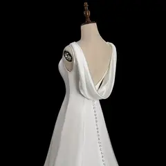 Sleeveless Satin with Low Back — SW719 Ivory wedding dress, view 7