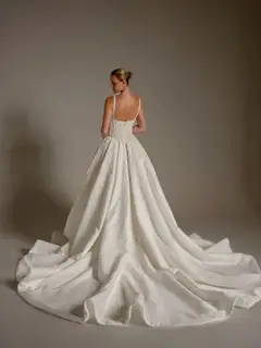 Spaghetti Strap Beaded Satin Ball Gown — SW167 Ivory wedding dress, view 4