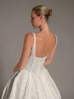 Spaghetti Strap Beaded Satin Ball Gown — SW167 Ivory wedding dress, close-up detail