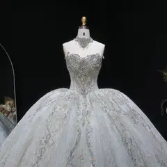 Sparkly Ball Gown with Full-Sequin Embroidery — SW604 Ivory wedding dress, full-length back view