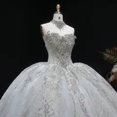 Sparkly Ball Gown with Full-Sequin Embroidery — SW604 Ivory wedding dress, full-length side view