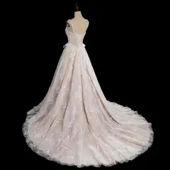 Square Neck Corset Lace Tulle A-Line with Train — SW706 Ivory wedding dress, view 4