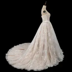 Square Neck Corset Lace Tulle A-Line with Train — SW706 Ivory wedding dress, view 7