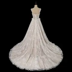 Square Neck Corset Lace Tulle A-Line with Train — SW706 Ivory wedding dress, view 8