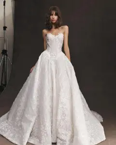 Straples Beaded Sequin — SW573 Ivory wedding dress, full-length front view