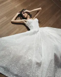 Straples Beaded Sequin — SW573 Ivory wedding dress, full-length back view