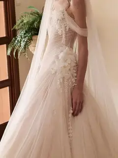 Strapless 3D Floral Draped with Veil — SW232 Ivory wedding dress, view 4