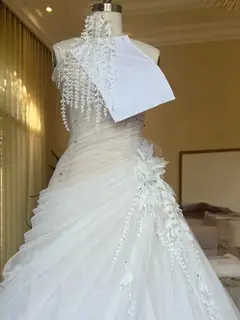Strapless 3D Floral Draped with Veil — SW232 Ivory wedding dress, view 6