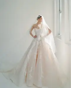 Strapless 3D Floral Embroidery Train — SW574 Ivory wedding dress, full-length side view