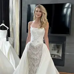 Strapless Beaded Corset Lace Mermaid with Overskirt — SW218 Ivory wedding dress, view 4