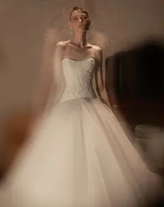 Strapless Bodice Crystal Ball Gown with Veil — SW668 Ivory wedding dress, view 4