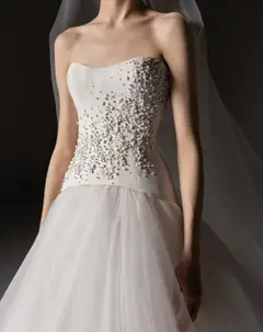 Strapless Bodice Crystal Ball Gown with Veil — SW668 Ivory wedding dress, view 5