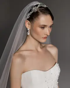 Strapless Bodice Crystal Ball Gown with Veil — SW668 Ivory wedding dress, close-up detail