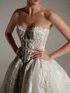 Strapless Floral Embroidery Ball Gown with Veil — SW169 Ivory wedding dress, view 4