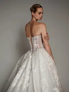 Strapless Floral Embroidery Ball Gown with Veil — SW169 Ivory wedding dress, view 5
