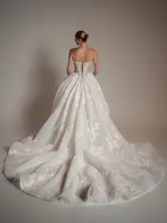 Strapless Floral Embroidery Ball Gown with Veil — SW169 Ivory wedding dress, view 6