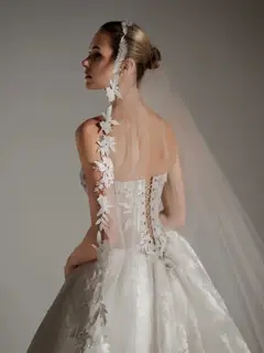 Strapless Floral Embroidery Ball Gown with Veil — SW169 Ivory wedding dress, close-up detail