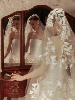 Strapless Floral Lace Mermaid Train with Veil — SW665 Ivory wedding dress, view 4