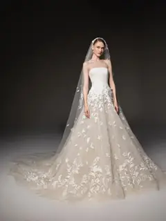 Strapless Floral Lace Mermaid Train with Veil — SW665 Ivory wedding dress, view 5