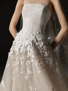 Strapless Floral Lace Mermaid Train with Veil — SW665 Ivory wedding dress, view 6